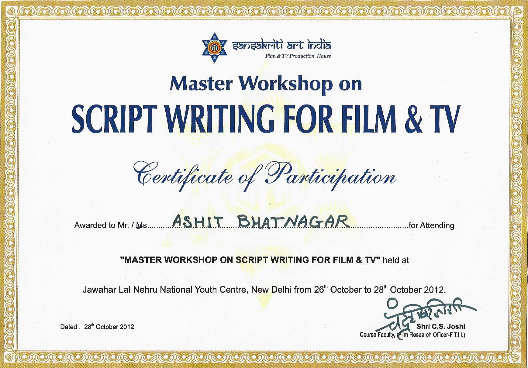 Screen Play Writer Ashit Bhatnagar